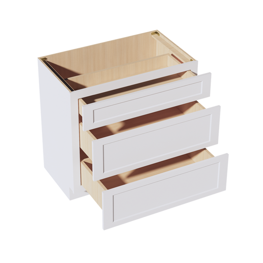 HF-VDB3621: Frost White Shaker 36"W x 34-1/2"H x 21"D  3 Drawers Vanity Base Cabinets