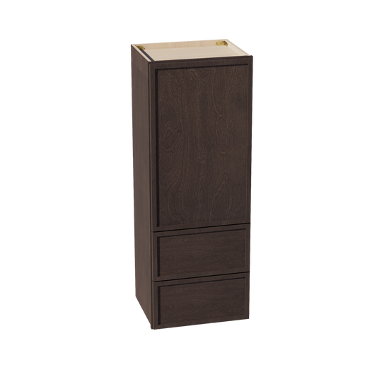 SM-WD1848: Mocha Brown Slim Shaker 18"W x 48"H 1 Door & 2 Drawers Special Wall Cabinet