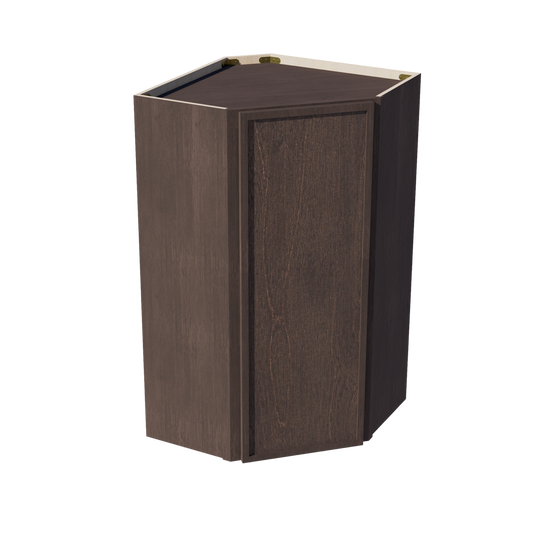 SM-WDC2442: Mocha Brown Slim Shaker 24"W x 42"H 1 Door & 2 Shelves Diagonal Wall Corner Cabinet