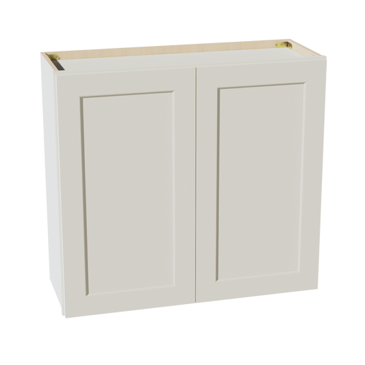 TW-W3330: Creamy White Shaker 33"W x 30"H 2 Doors & 2 Shelves Standard Wall Cabinet