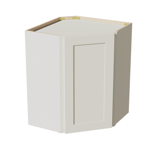 TW-WDC2430: Creamy White Shaker 24"W x 30"H 1 Door & 2 Shelves Diagonal Wall Corner Cabinet