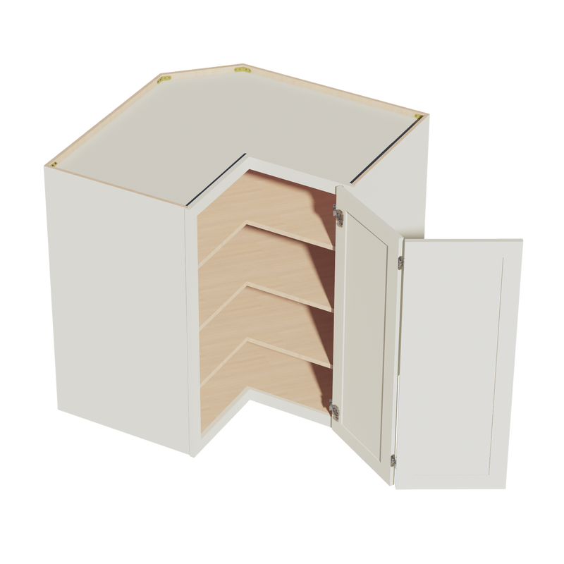 TW-WPC2442: Creamy White Shaker 24"W x 42"H 1 Door & 3 Shelves Pie Cut Wall Corner Cabinet