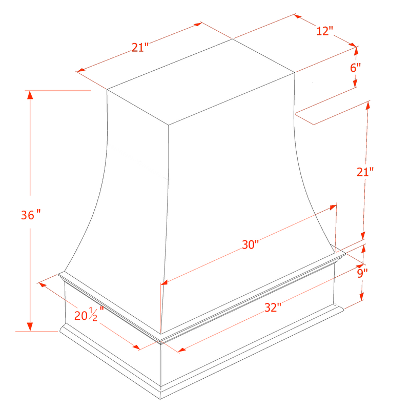 TW-WRH3036: Creamy White Shaker 30"W x 36"H Wood Wall Mounted Range Hoods