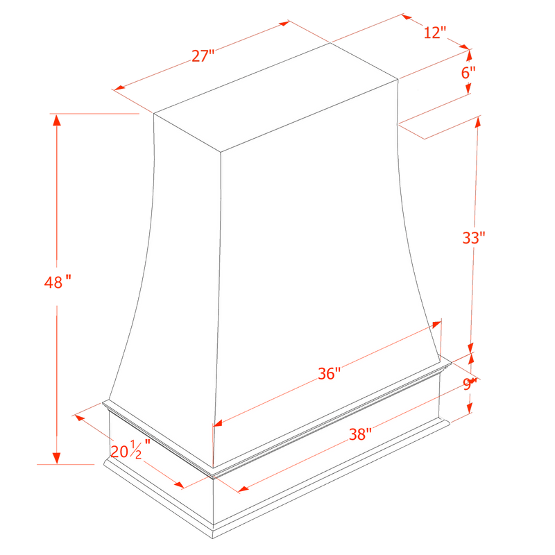 TW-WRH3648: Creamy White Shaker 36"W x 48"H Wood Wall Mounted Range Hoods