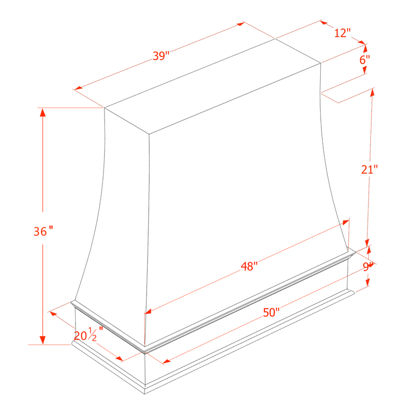 TW-WRH4836: Creamy White Shaker 48"W x 36"H Wood Wall Mounted Range Hoods