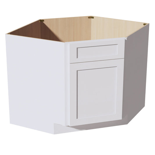 HF-DSB42: Frost White Shaker 42" 1 Door & 1 False Drawer Corner Sink Base Cabinets