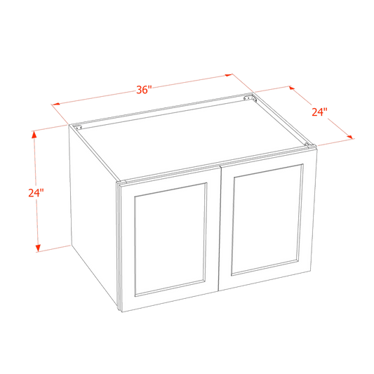 HF-W332424: Frost White Shaker 33"W x 24"H x 24"D 2 Doors & 1 Shelf Standard Bridge Wall Cabinet